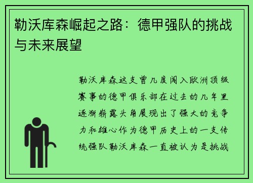 勒沃库森崛起之路：德甲强队的挑战与未来展望